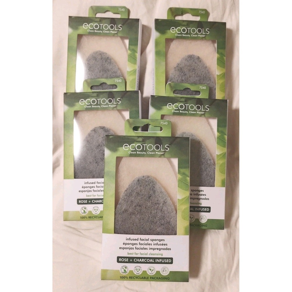 5 x 2pc Sets #7540 Ecotools Rose+Charcoal Infused Clean Planet Facial Sponges